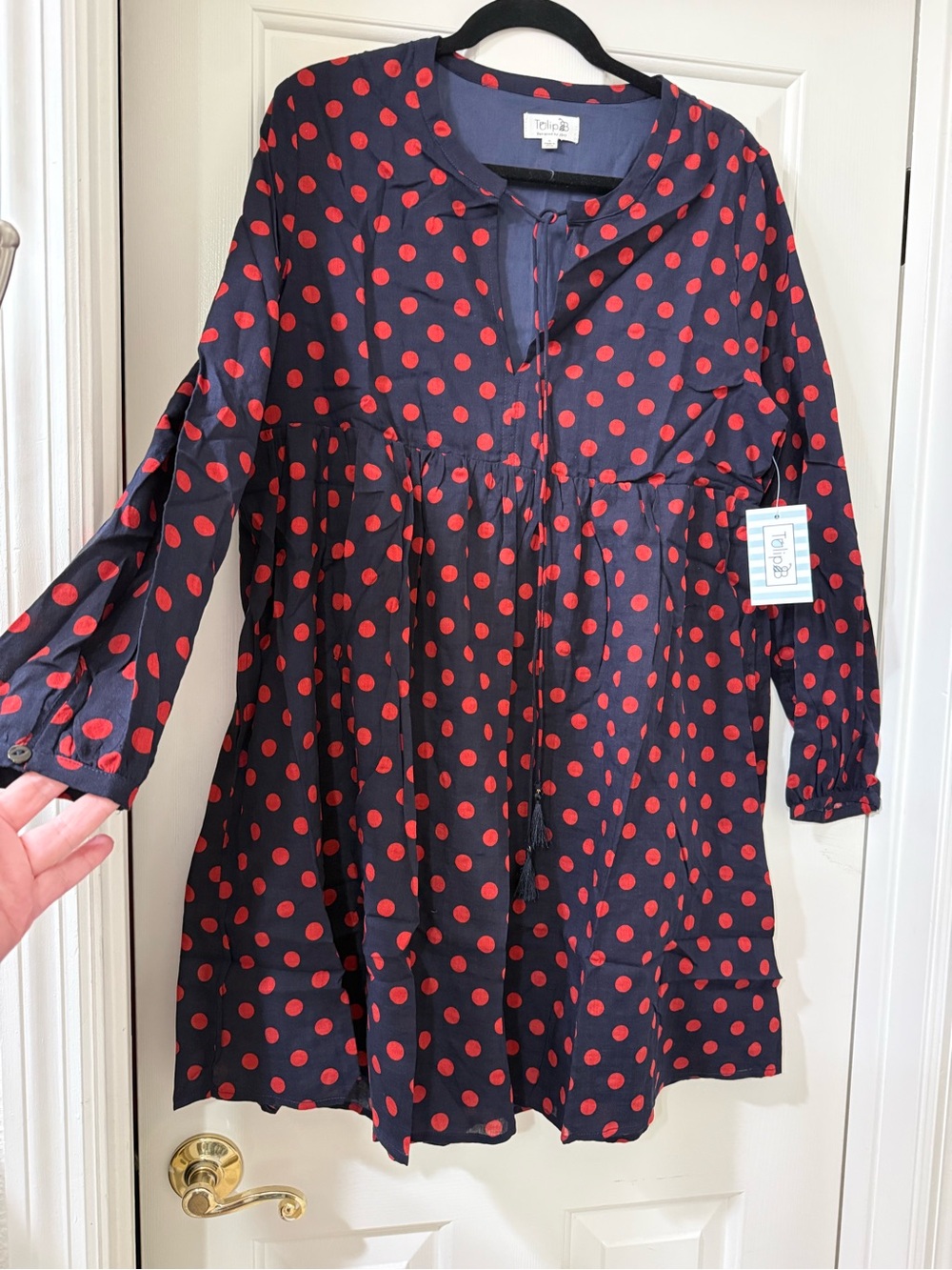 Tulip B Navy Red Polka Dot Peplum Dress XL *NWT